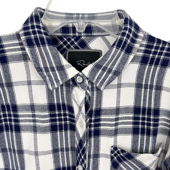 RAILS Navy Blue White PLAID Flannel Button Up SHIRT S Outdoor Casual Hiking - Picture 2 of 12